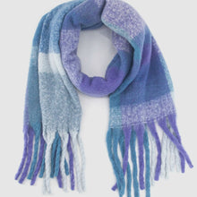 Load image into Gallery viewer, Allie Large Square Colour Block Blanket Scarf with Tassels - Blue &amp; Purple