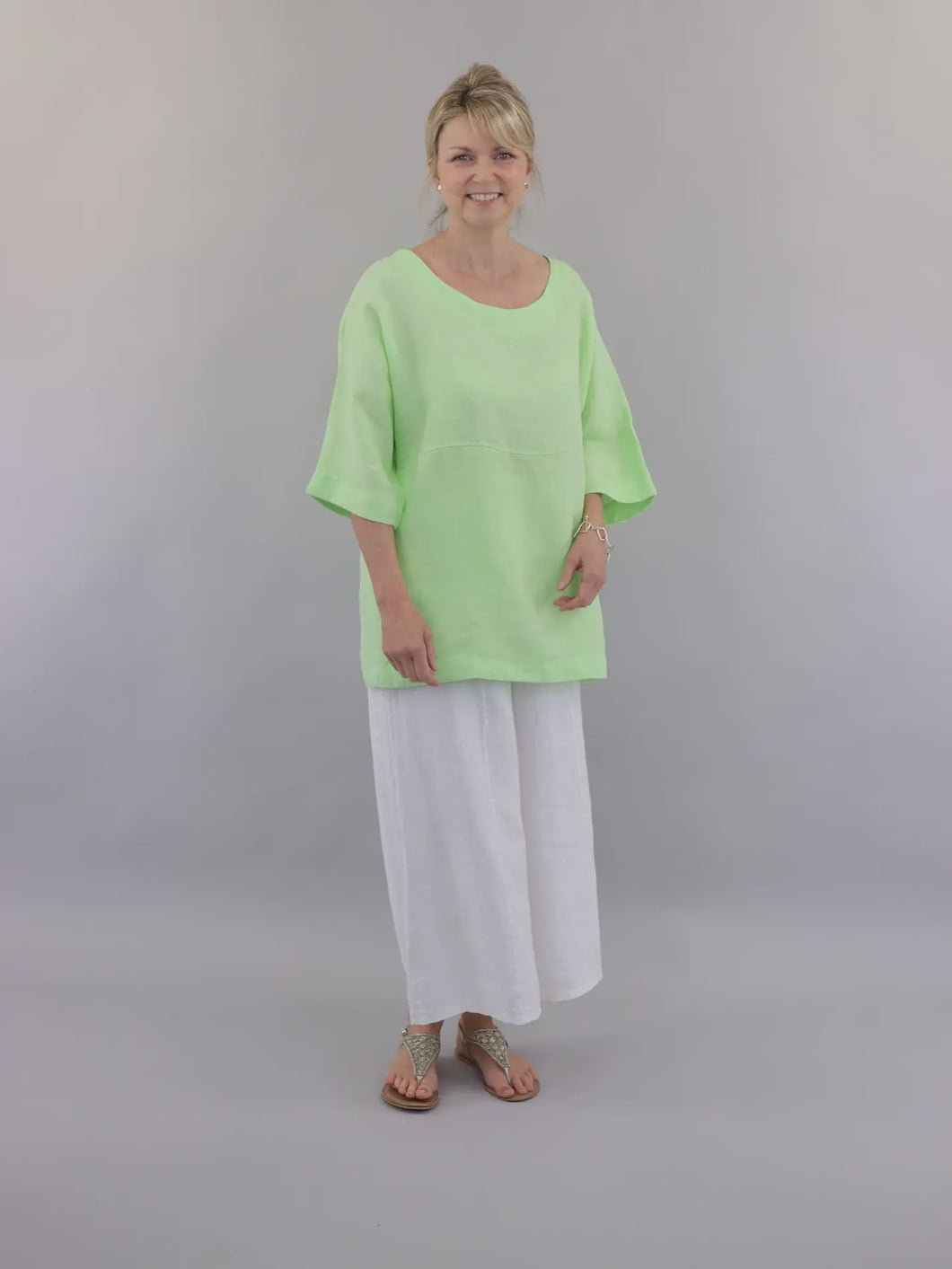 Chiara Linen Tunic Top - Spearmint
