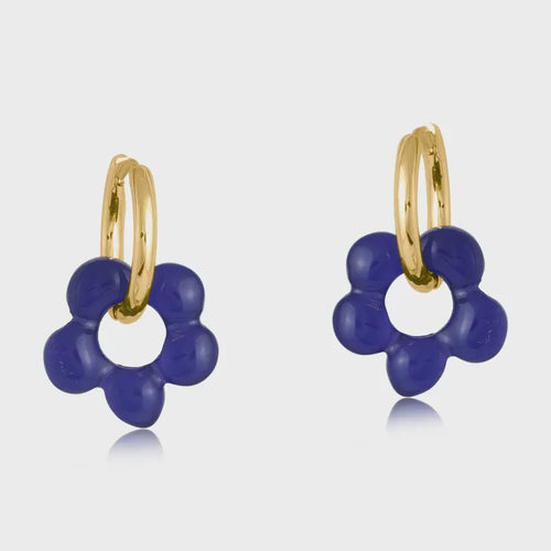 Rebecca Resin Flower & Gold Plated Hoop Earrings - Blue