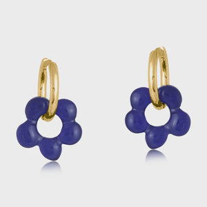 Rebecca Resin Flower & Gold Plated Hoop Earrings - Blue