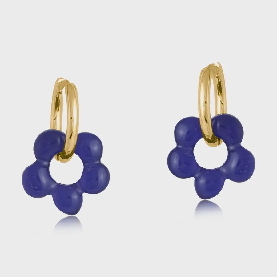 Rebecca Resin Flower & Gold Plated Hoop Earrings - Blue