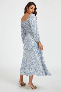 Isla Floral Print Shirred Maxi Dress - Pale Blue