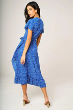 Load image into Gallery viewer, Bryony Ditsy Floral Print Wrap Midi Dress - Blue &amp; White