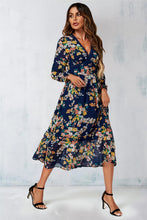 Load image into Gallery viewer, Azalea Floral Print Lace Trim Midi Dress - Navy