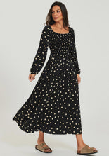 Load image into Gallery viewer, Katie Polka Dot Square Neck Maxi Dress - Black &amp; Ivory