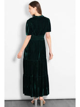Load image into Gallery viewer, Roxy Tiered Velvet Maxi Dress - Emerald