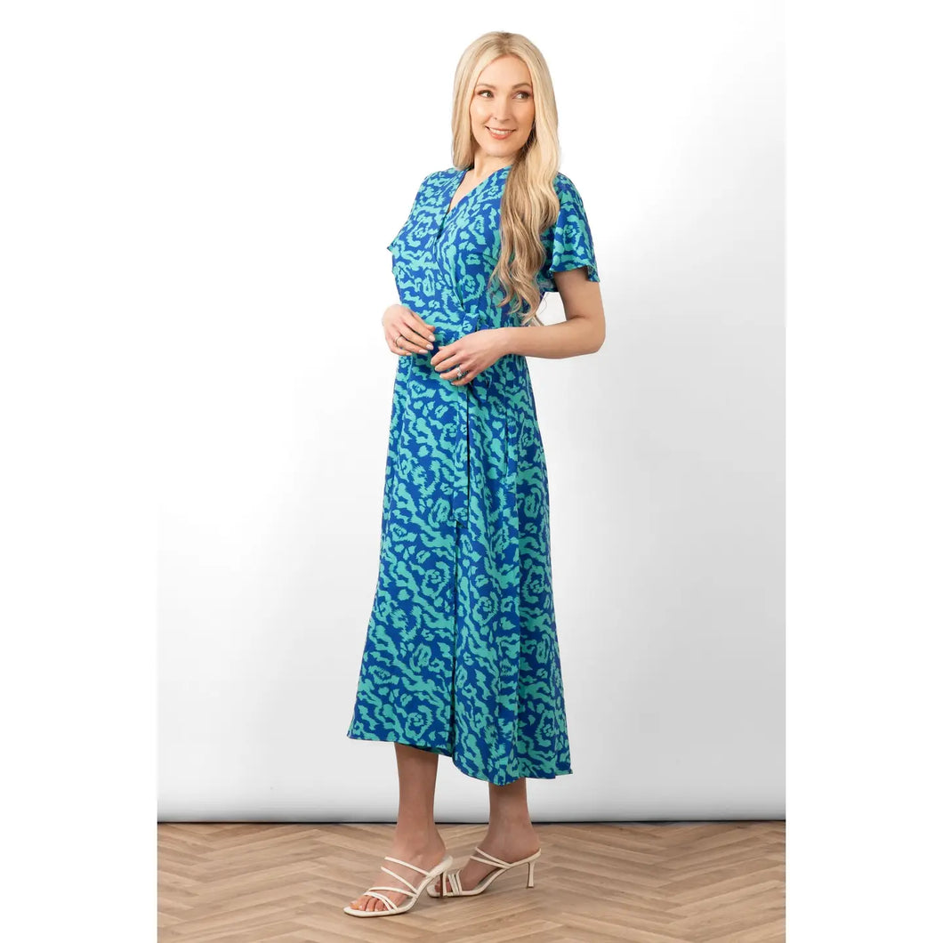 Amara Animal Print Wrap Dress - Blue