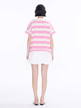 Load image into Gallery viewer, CUBIC Heart Slogan Striped Cotton Tee - Pink &amp; White