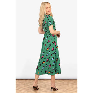 Amara Animal Print Wrap Dress - Green