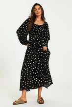 Load image into Gallery viewer, Katie Polka Dot Square Neck Maxi Dress - Black &amp; Ivory