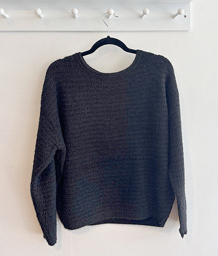 Red Button Fluffy Ajour Jumper - Black
