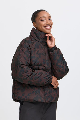 ICHI Frigg Leopard Puffer Jacket - Chocolate Torte