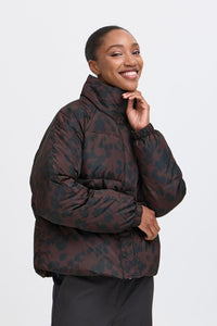 ICHI Frigg Leopard Puffer Jacket - Chocolate Torte
