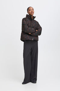 ICHI Frigg Leopard Puffer Jacket - Chocolate Torte