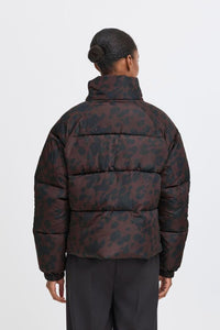 ICHI Frigg Leopard Puffer Jacket - Chocolate Torte