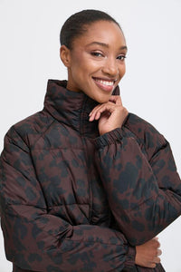 ICHI Frigg Leopard Puffer Jacket - Chocolate Torte