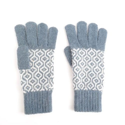 Cassey Honeycomb Patterned  Knitted Wool Blend Gloves - Denim Blue