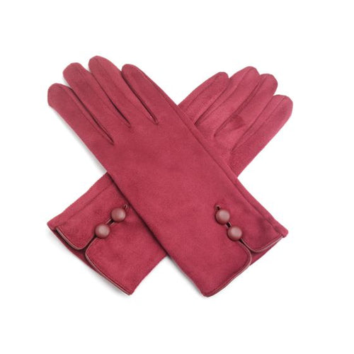 Clara Suedette Two Button Gloves - Red
