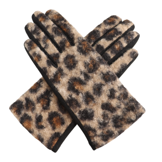 Amara Textured Leopard Print Gloves - Tan & Black