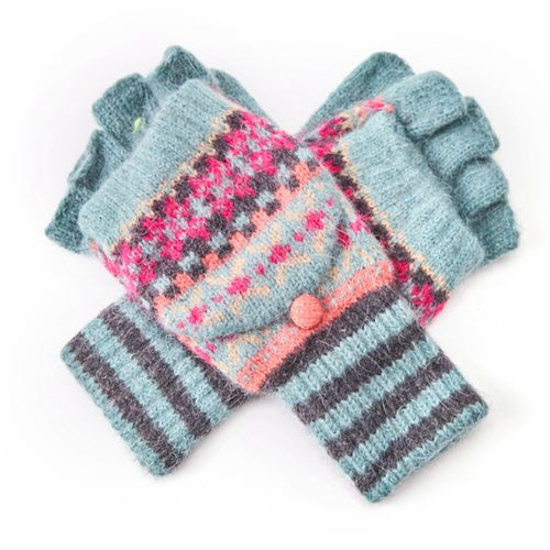 Rona Fair Isle Wool Blend Knitted Fingerless Gloves with Mittens