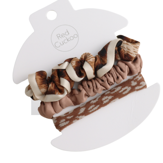 Animal Print Hair Scrunchies Set - Brown