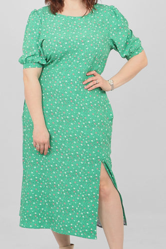 Carys Star & Dot Puff Sleeve Midi Dress - Green