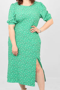Carys Star & Dot Puff Sleeve Midi Dress - Green