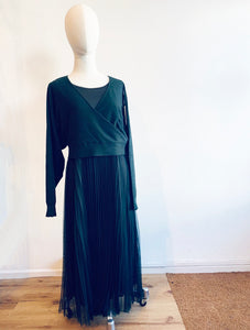 Isobel 2-in-1 Layered Wool Blend & Pleated Dress  - Dark Green