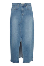 Load image into Gallery viewer, ICHI Twiggy Denim Maxi Skirt - Light Blue Wash