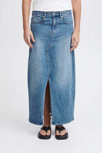 ICHI Twiggy Denim Maxi Skirt - Light Blue Wash