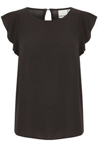 ICHI Marrakech Short Frill Sleeve Top - Black