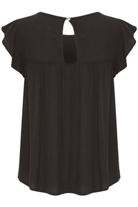 ICHI Marrakech Short Frill Sleeve Top - Black