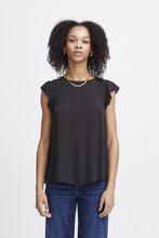 Load image into Gallery viewer, ICHI Marrakech Short Frill Sleeve Top - Black