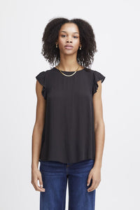 ICHI Marrakech Short Frill Sleeve Top - Black