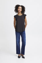 Load image into Gallery viewer, ICHI Marrakech Short Frill Sleeve Top - Black