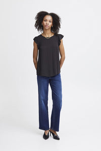 ICHI Marrakech Short Frill Sleeve Top - Black