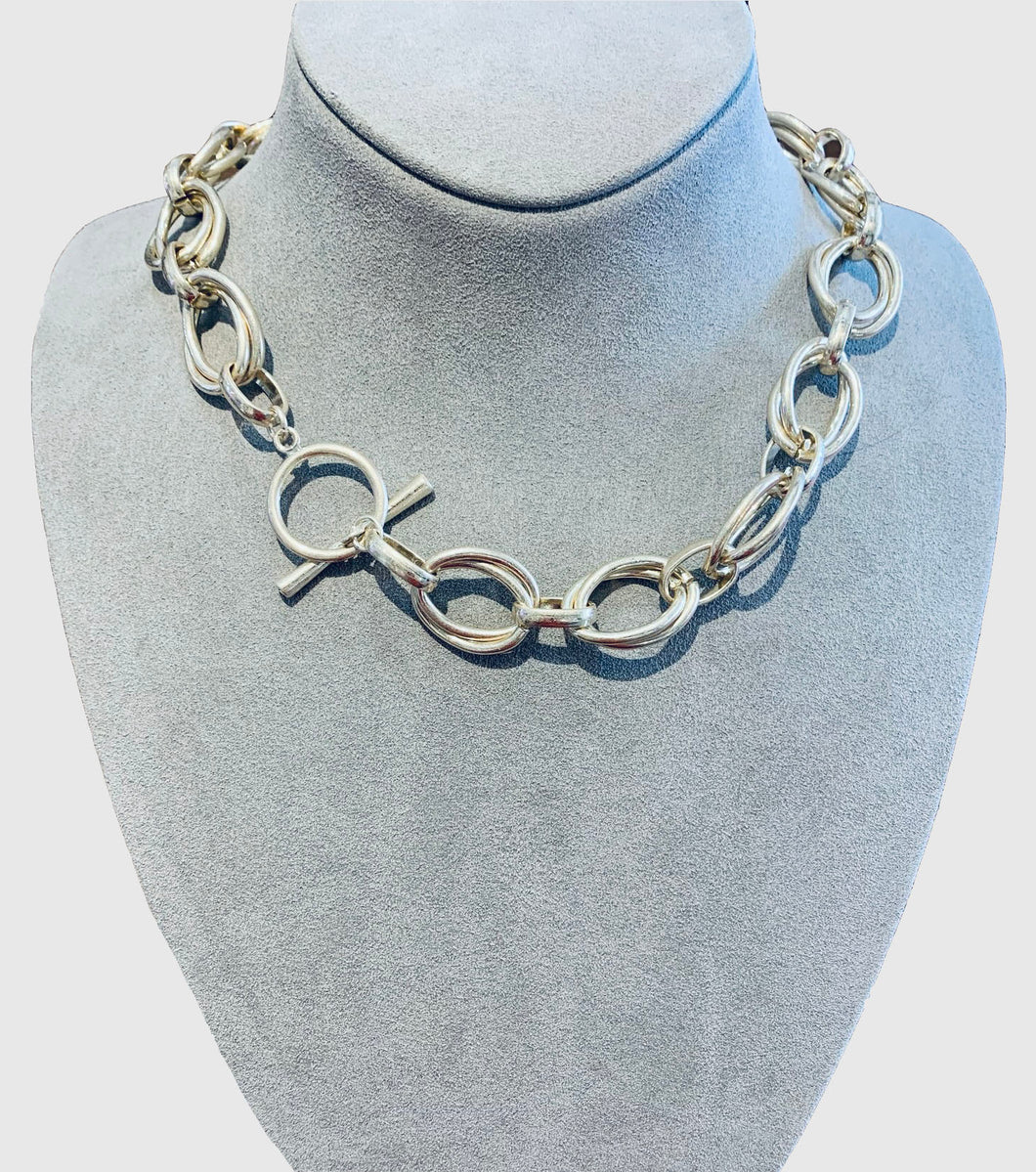 Chunky Double Link Short Necklace - Gold