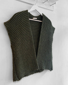 Paulette Sleeveless Wool Blend Ribbed Cardigan - Khaki