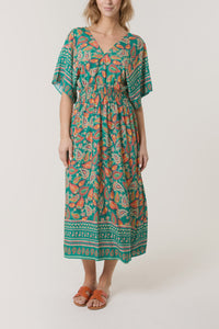 Clarissa Paisley Print Midi Dress - Green & Orange