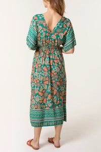 Clarissa Paisley Print Midi Dress - Green & Orange