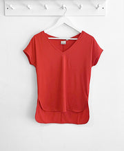 Load image into Gallery viewer, ICHI Rebel Metallic Detail V Neck Tee - Mars Red