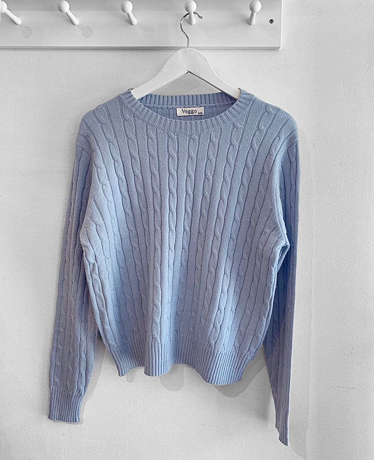 Sara Cable Knit Jumper - Pale Blue