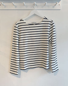Red Button Terry Stripe Cotton Top - Dark Blue