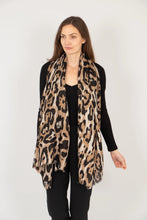 Load image into Gallery viewer, Leopard Print &amp; Metallic Stripe Scarf - Tan &amp; Black