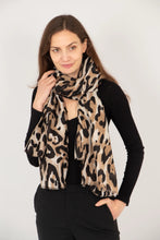 Load image into Gallery viewer, Leopard Print &amp; Metallic Stripe Scarf - Tan &amp; Black