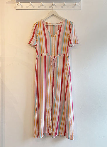 ICHI Vera Multi Stripe Dress - Carmine