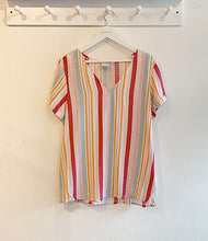 Load image into Gallery viewer, ICHI Vera Multi Stripe Short Sleeved Top - Carmine