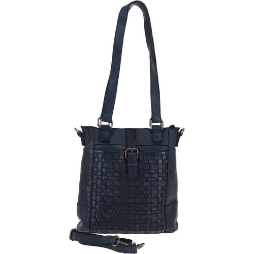 Droitwich Vintage Leather Woven Shoulder Bag - Navy