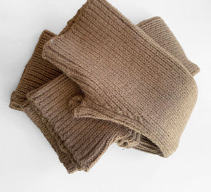 Ribbed Knit Long Wrist Warmer Gloves - Camel