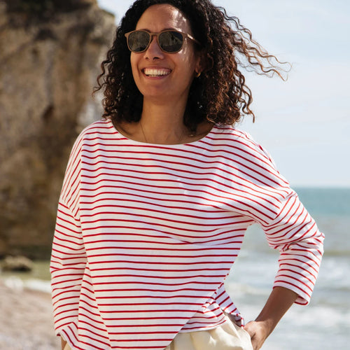 Rapanui Cowes Striped Breton Top - Redwood Stripe